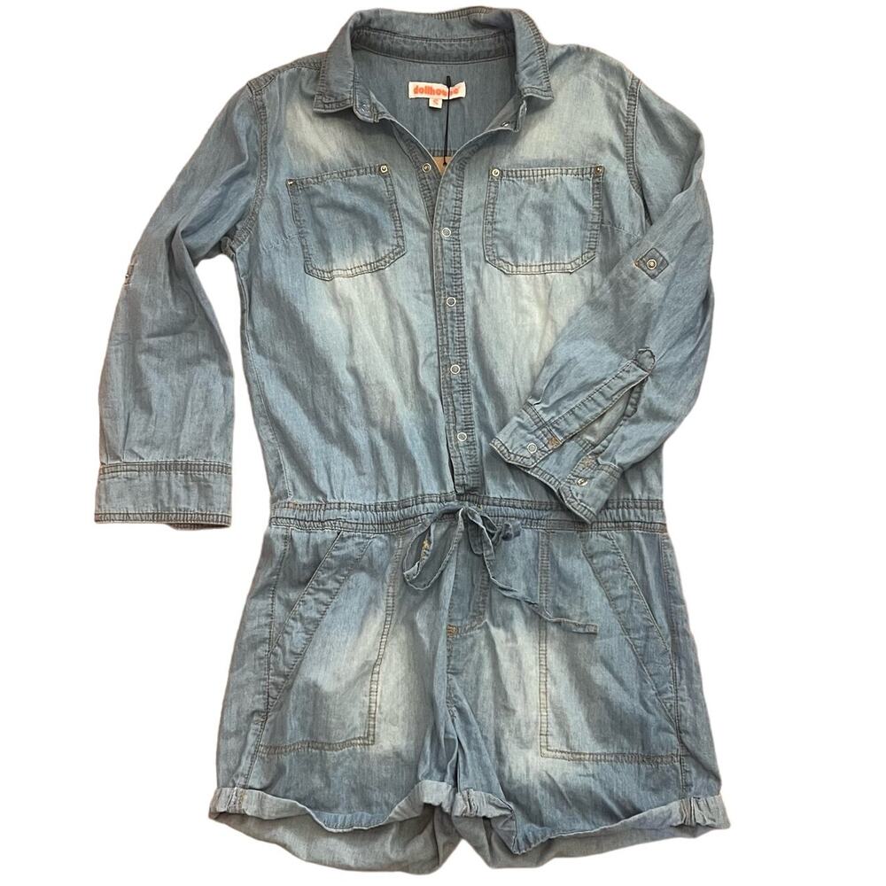Dollhouse Chambray Denim Jumpsuit Shorts Romper S